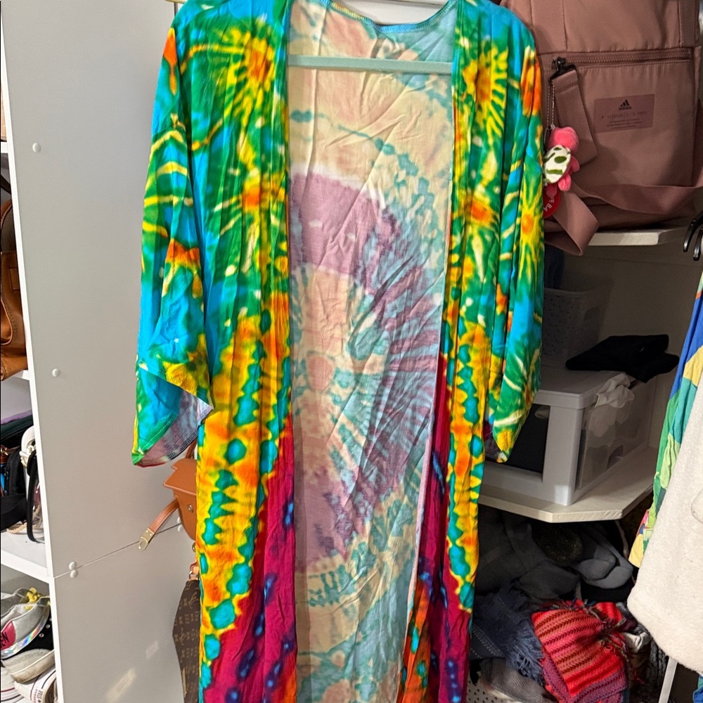 Vibrant Tie-Dye Duster Kimono - Multi Color